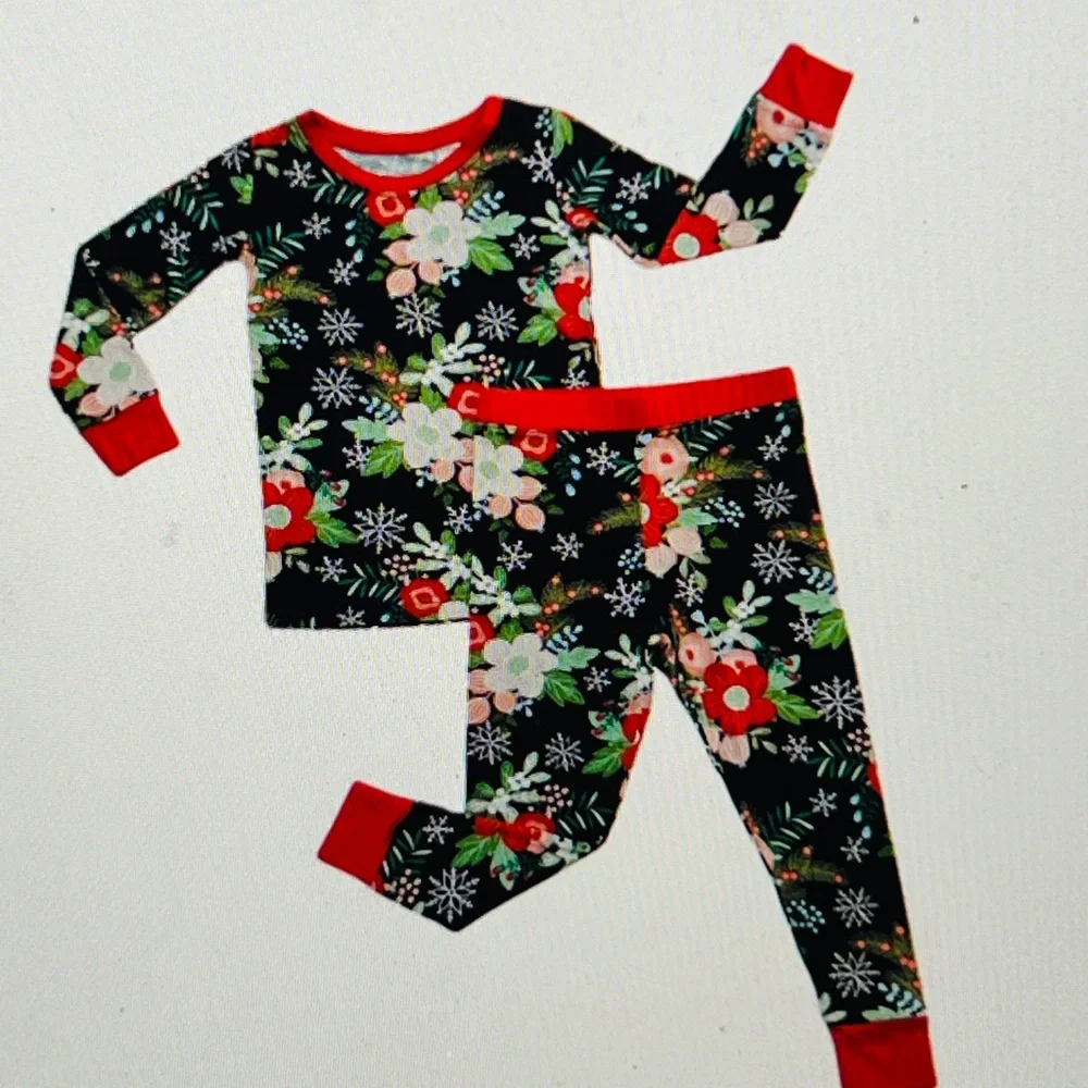 Little Sleepies Poinsettia Floral‎ Bamboo Viscose Two-Piece 18-24 Christmas New